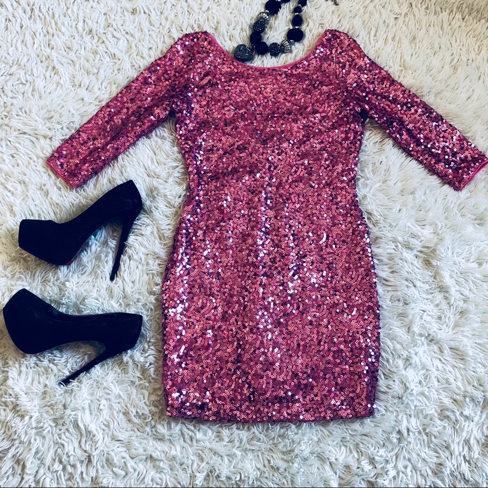 Pink sequin mini dress